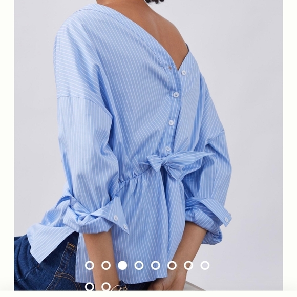 Anthropologie Harshman button back blouse in subtle pinstripe blue motif Small - Picture 4 of 13